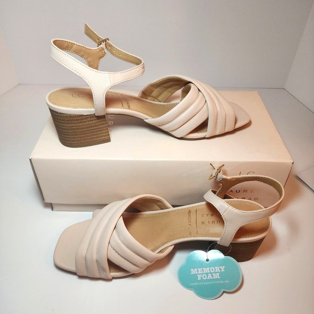 LC Lauren Conrad‎ Fondant Block Heel Sandals Blush Padded Straps Womens 7.5 NEW